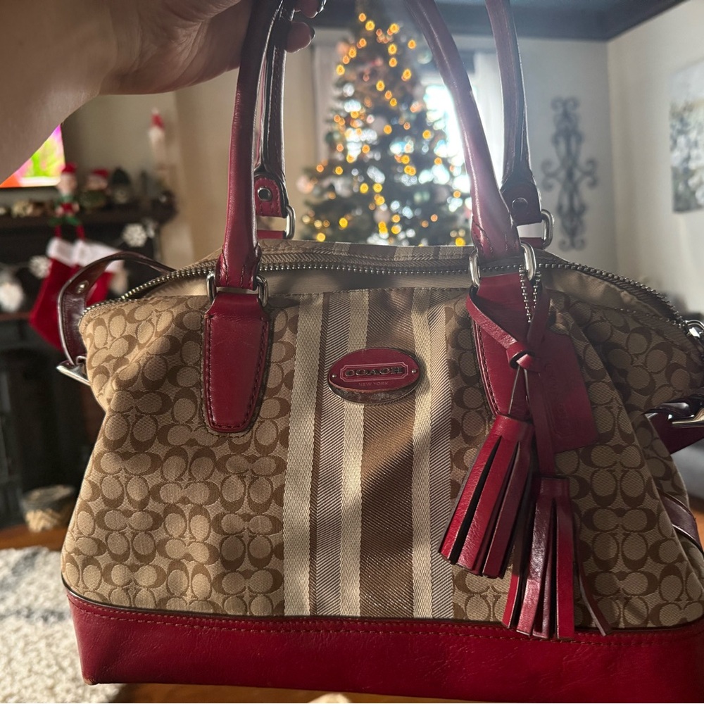 Vintage Coach Red and Tan Signature Satchel